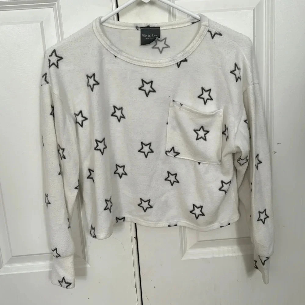 Olivia Rae New York  star crewneck sweatshirt size small white